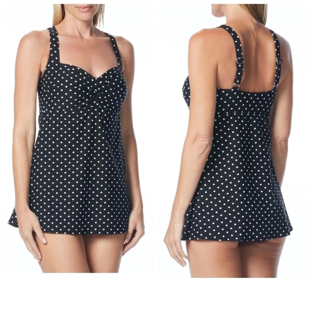 Gabar Black & White Polka Dot One Piece Swim Suit‎ Dress Size 22W